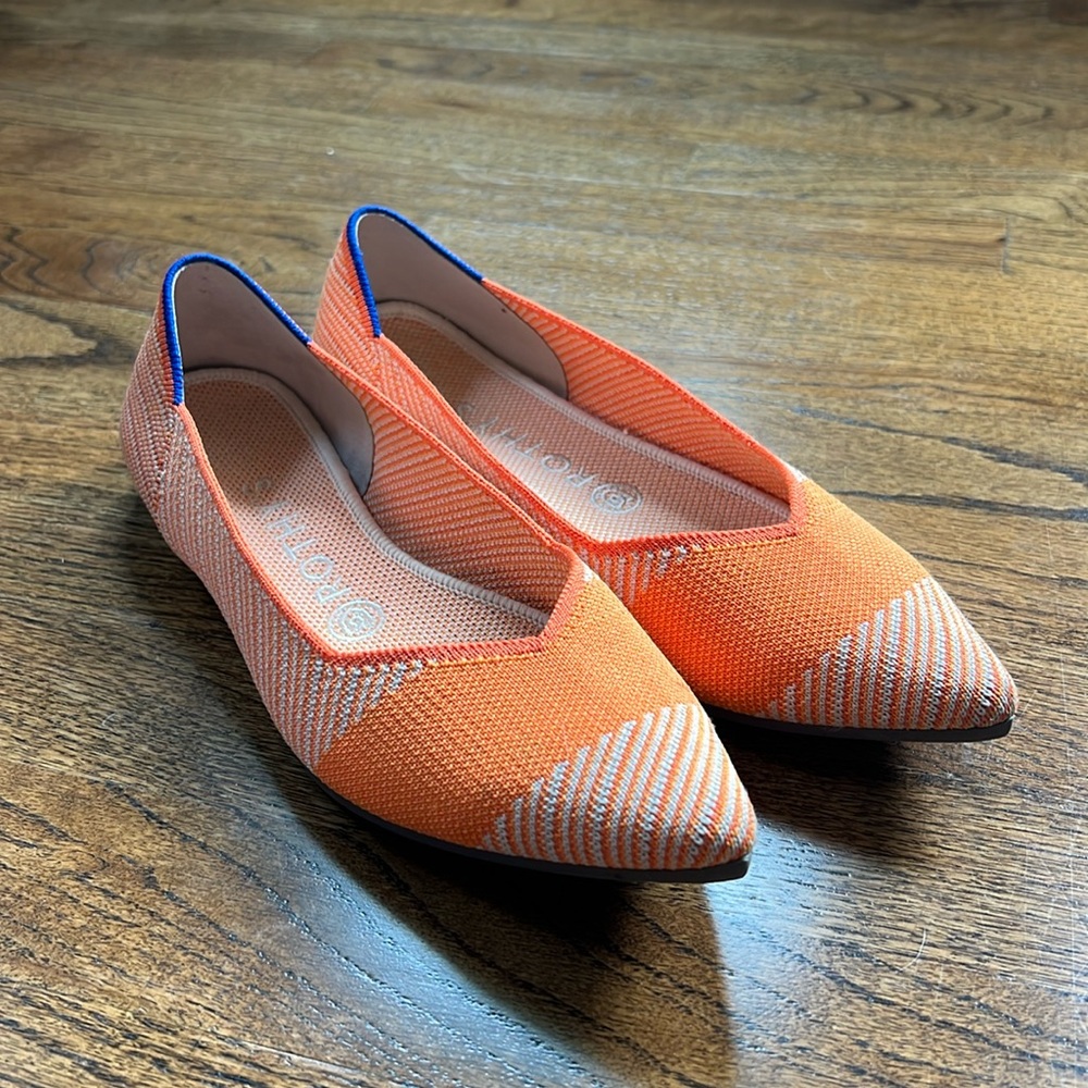 Rothy’s THE POINT Orange Sherbet (retired) Size 8.5, slip-on flats shoes